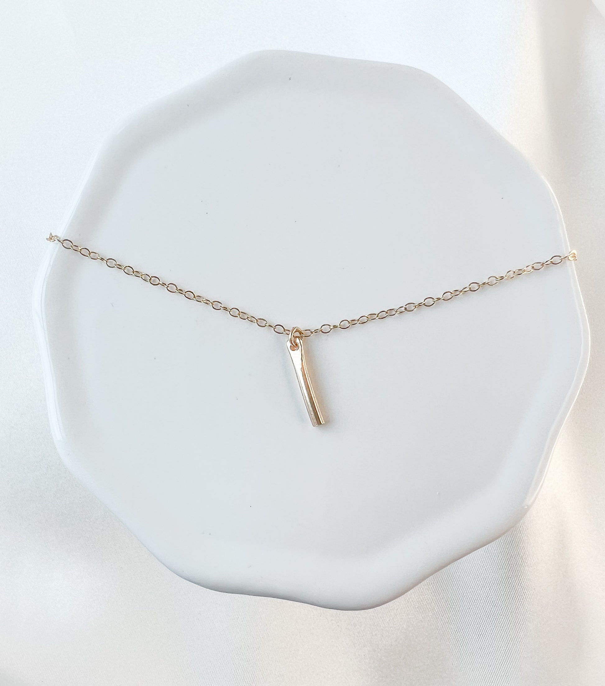 Minimalist handmade gold vertical bar necklace - Initial Love Jewelry