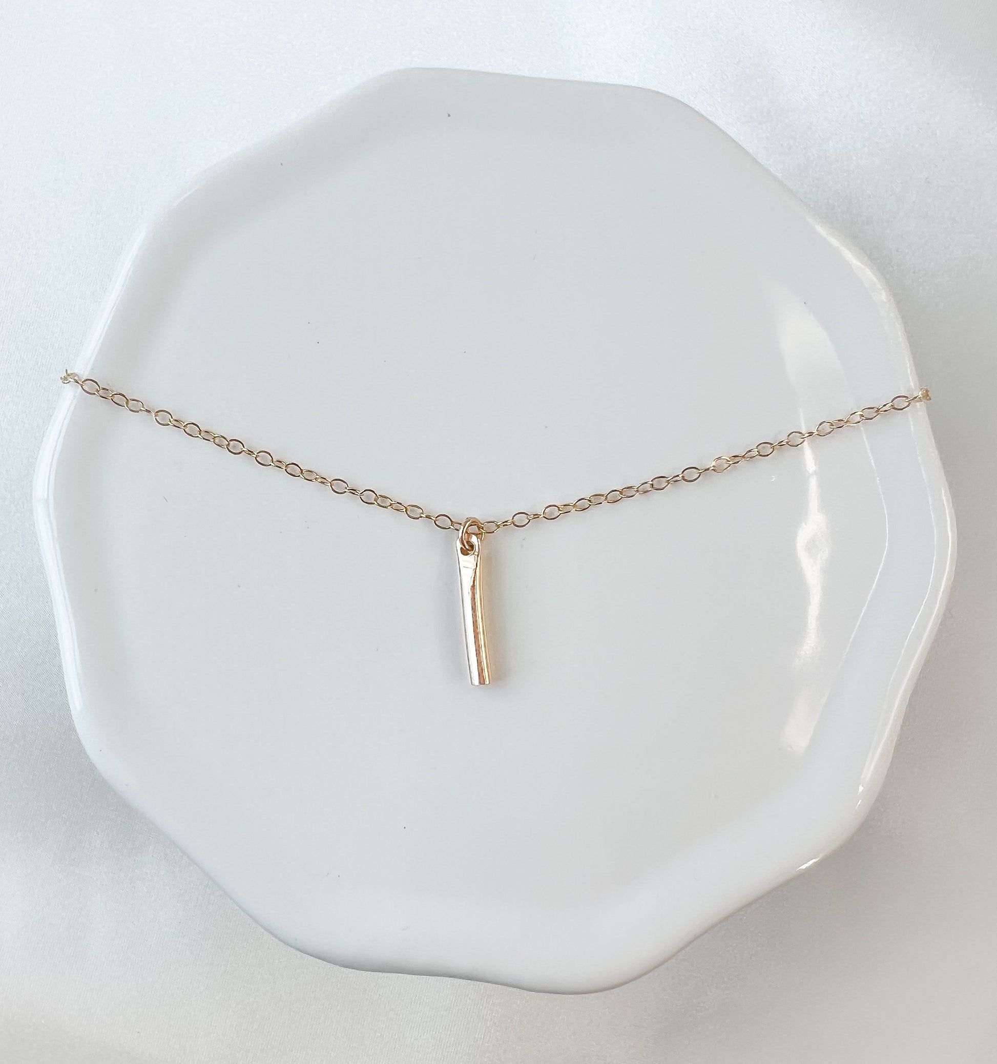 Minimalist handmade gold vertical bar necklace - Initial Love Jewelry