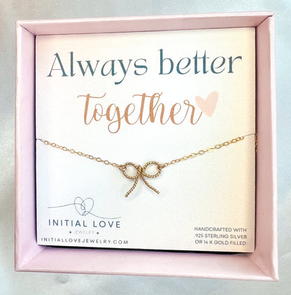 Dainty Twisted Bow Tie Necklace- Initial Love Jewelry