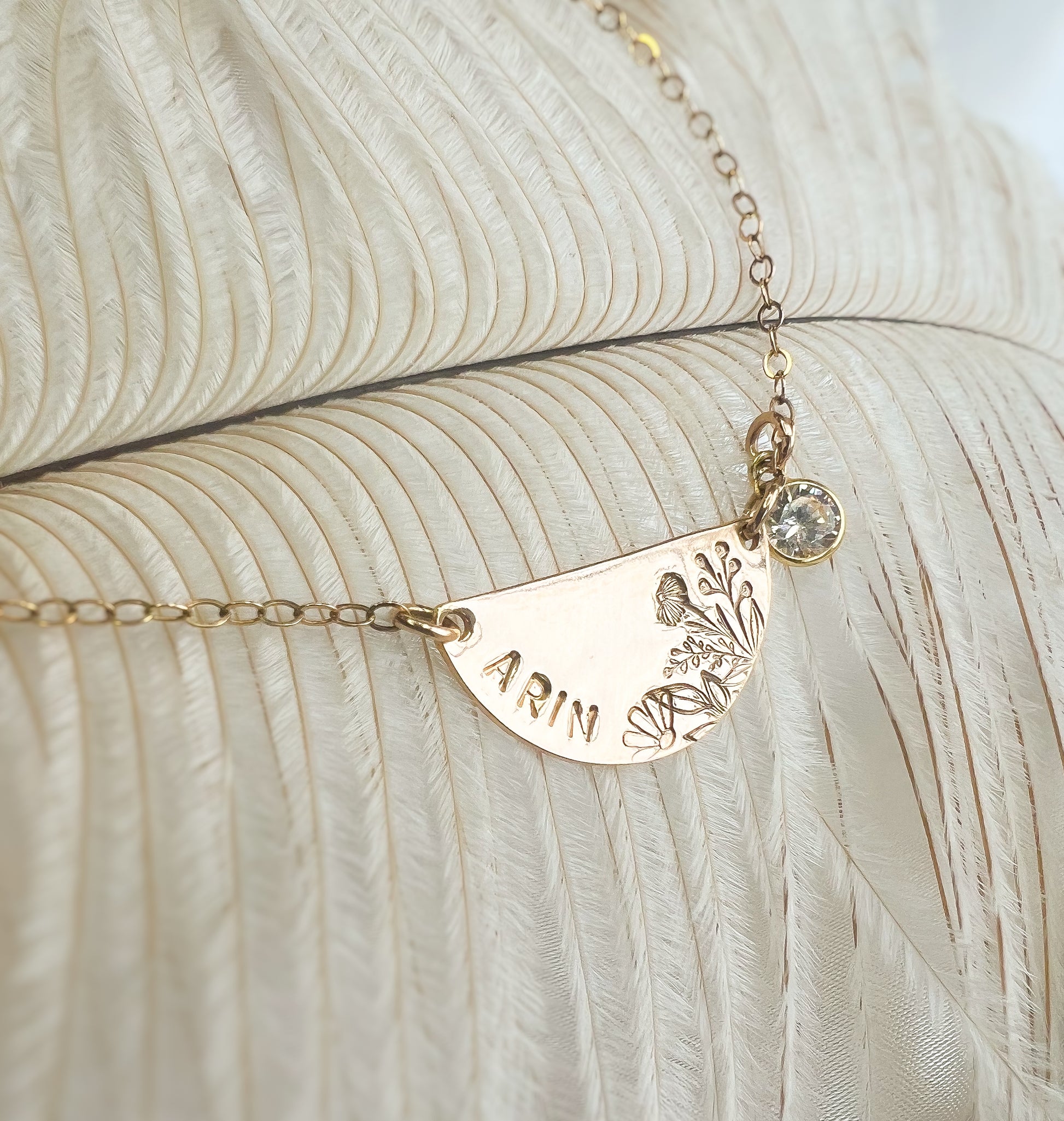 Floral Name Necklace- Add a Gold Gemstone or Stamped Charm - Initial Love Jewelry