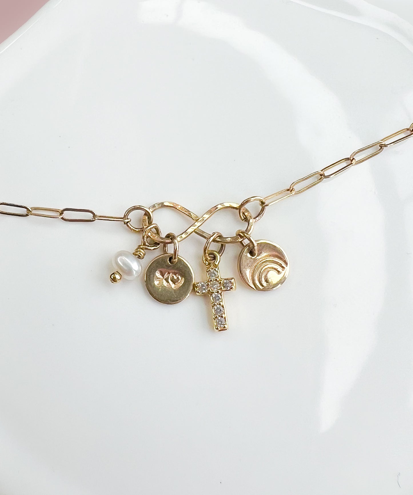 Gold Charm Necklace with 4 charms- Initial Love Jewelry