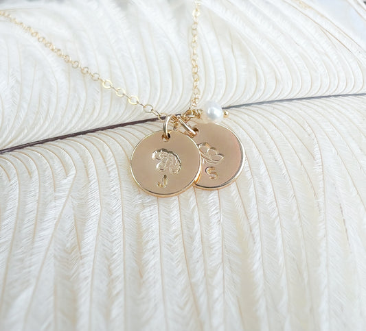 Birth Flower Mothers Initial Necklace