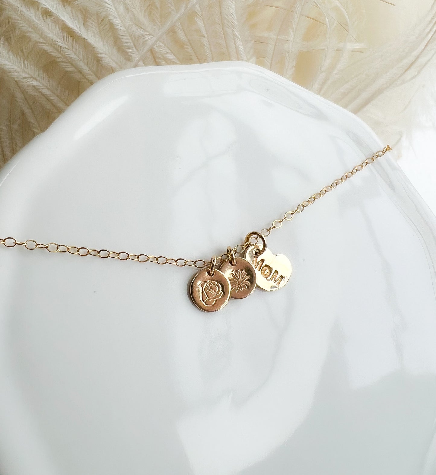 bIrthflower mothers necklace-Add a Gold Gemstone or Stamped Charm - Initial Love Jewelry