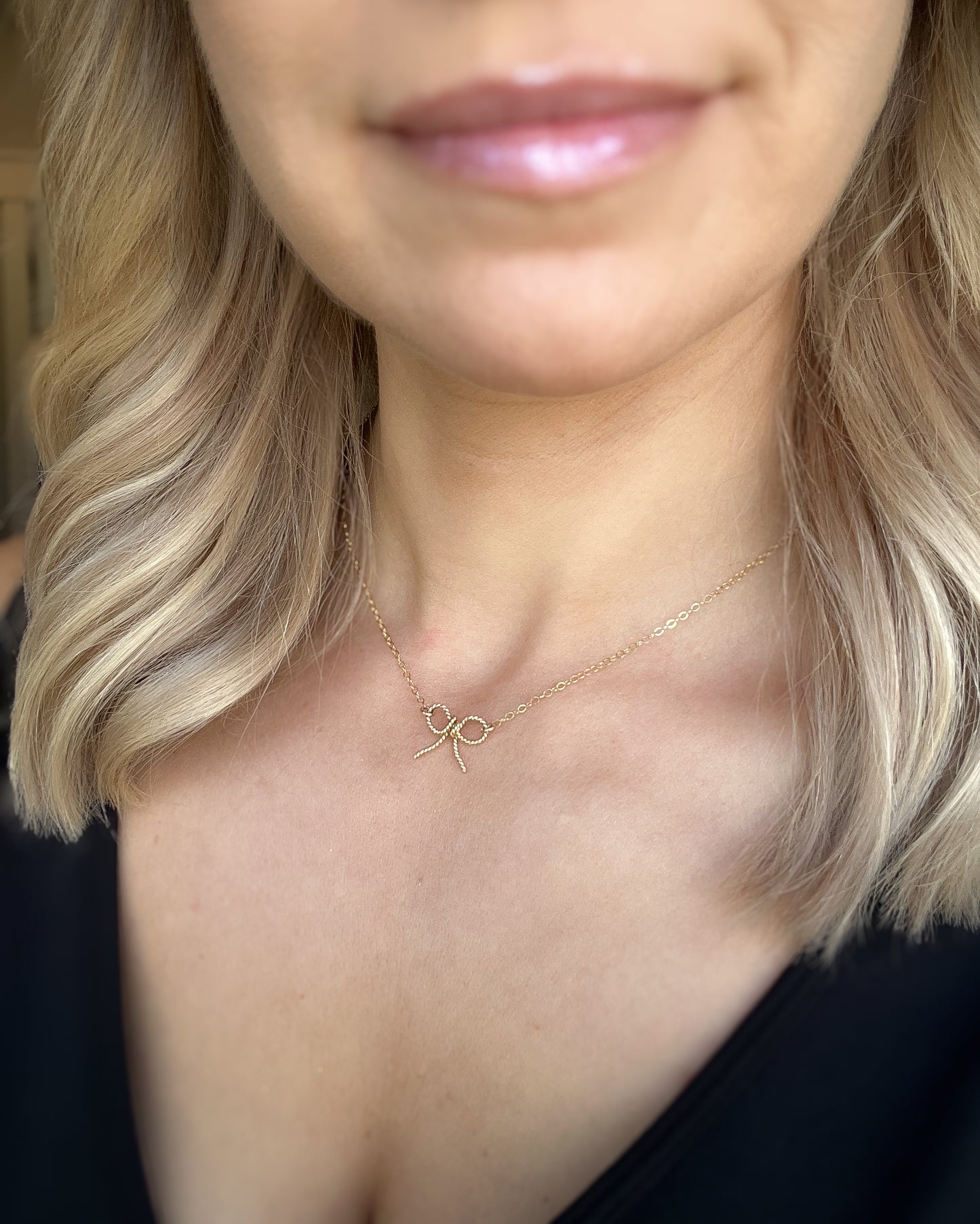 Dainty Twisted Bow Tie Necklace- Initial Love Jewelry