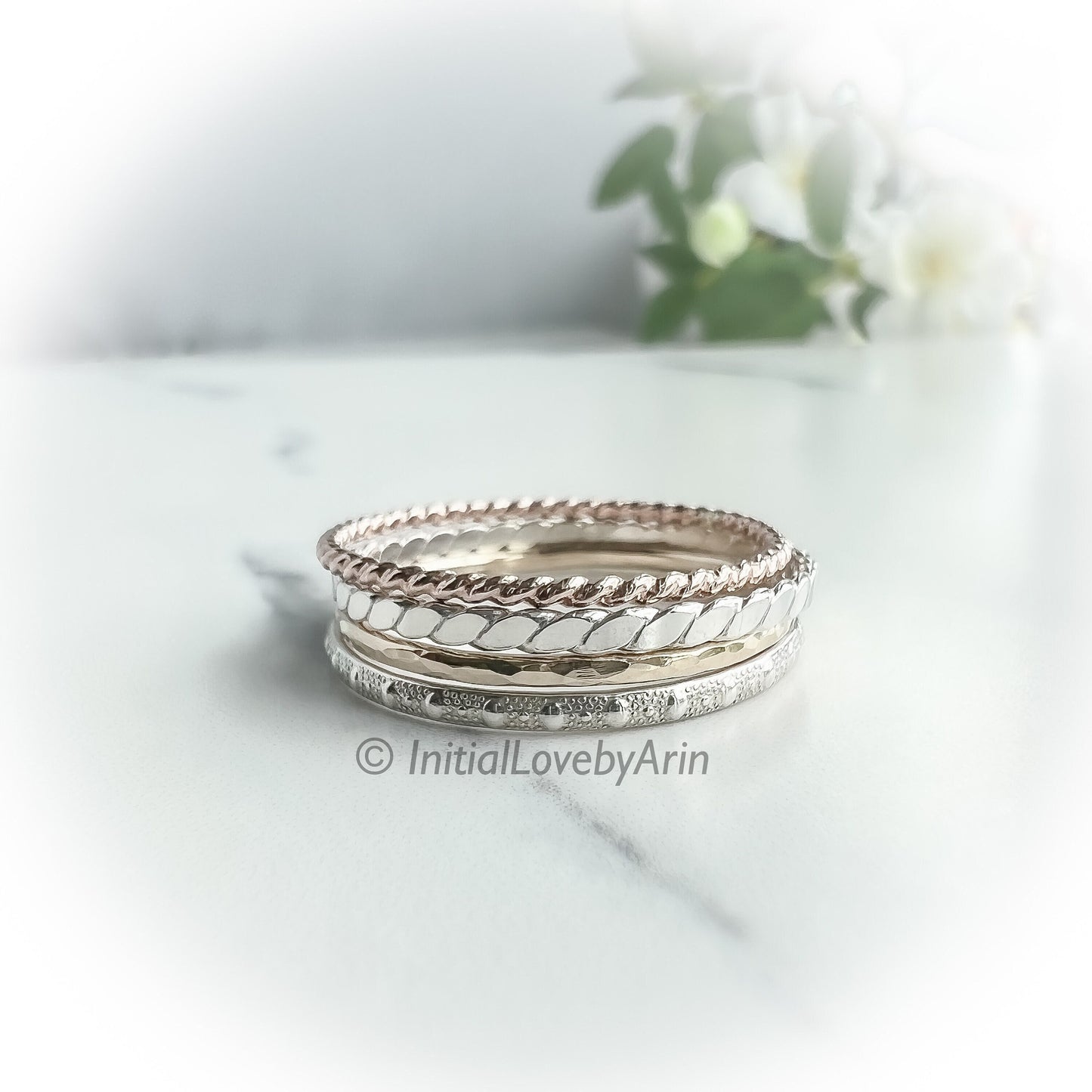 Sterling Silver and Gold Stackable Ring Set